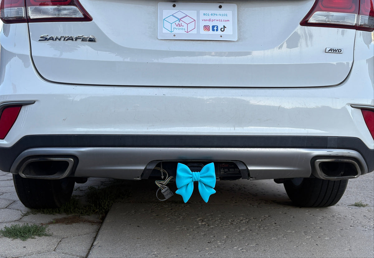A Sky Blue Hitch insert on a Car