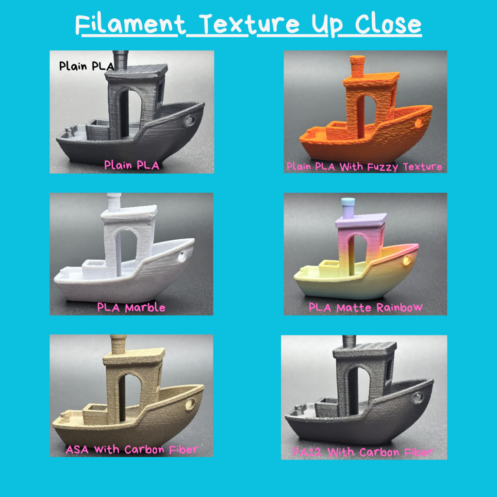 Different Filament with Different Finishes and Textures